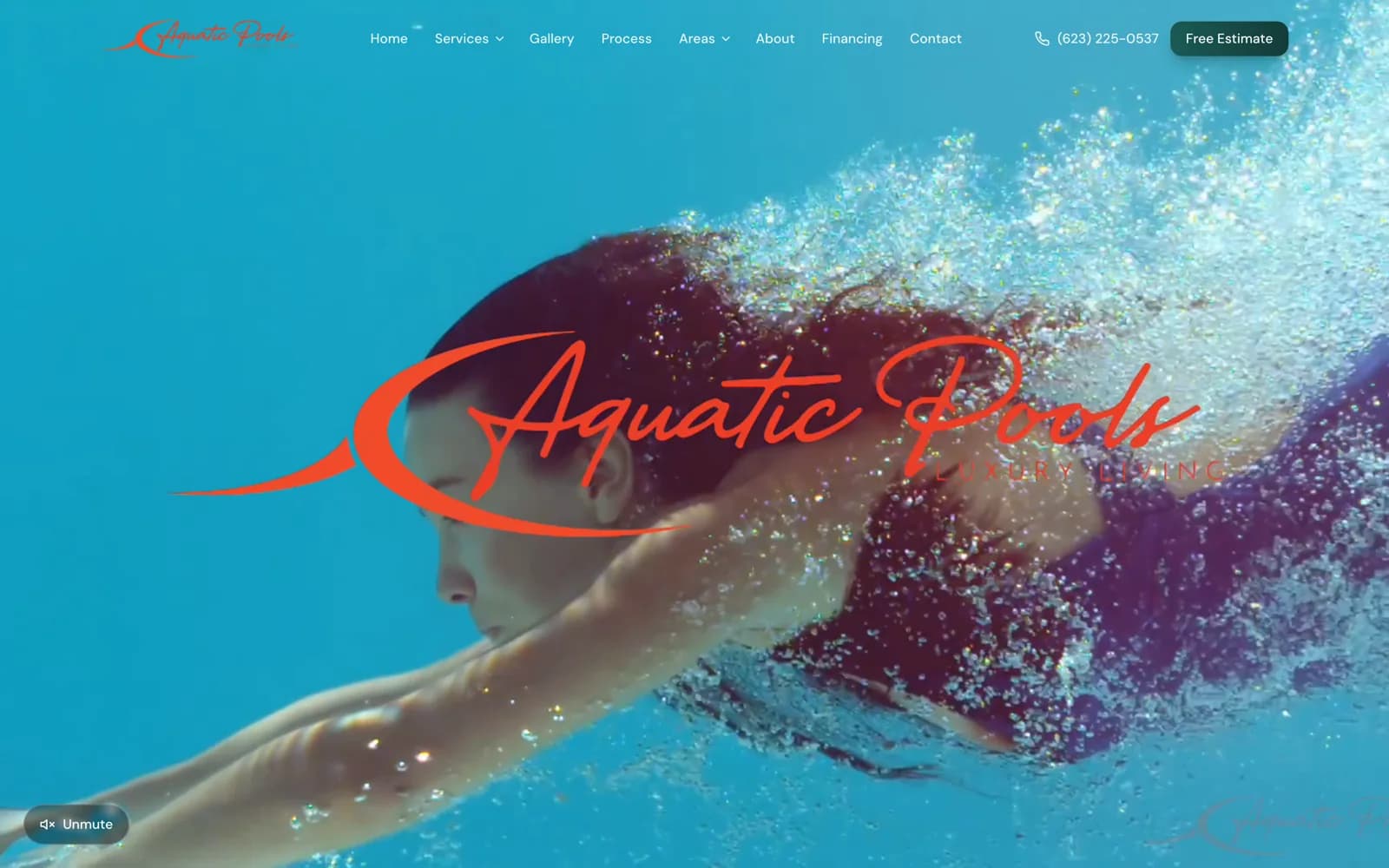 Aquatic Pools and Spas website designed and built by RevCore HQ