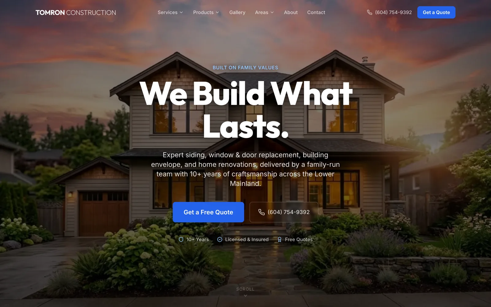 Tomron Construction website built by RevCore