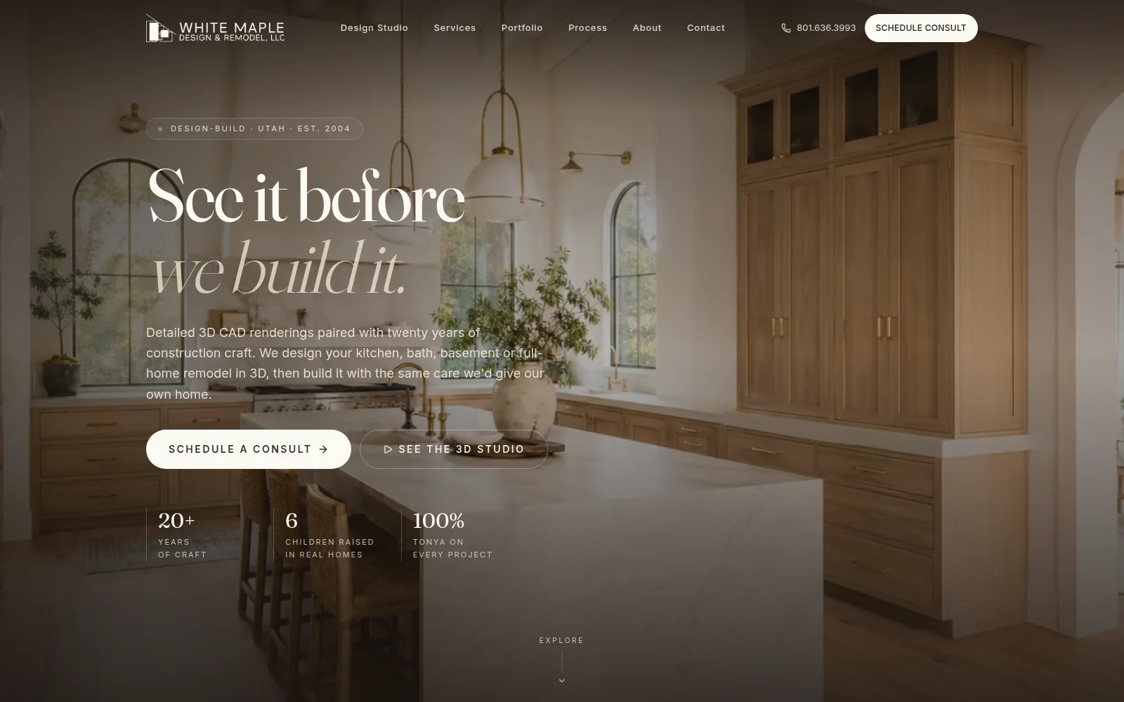 White Maple Design & Remodel's new website, built by RevCore HQ