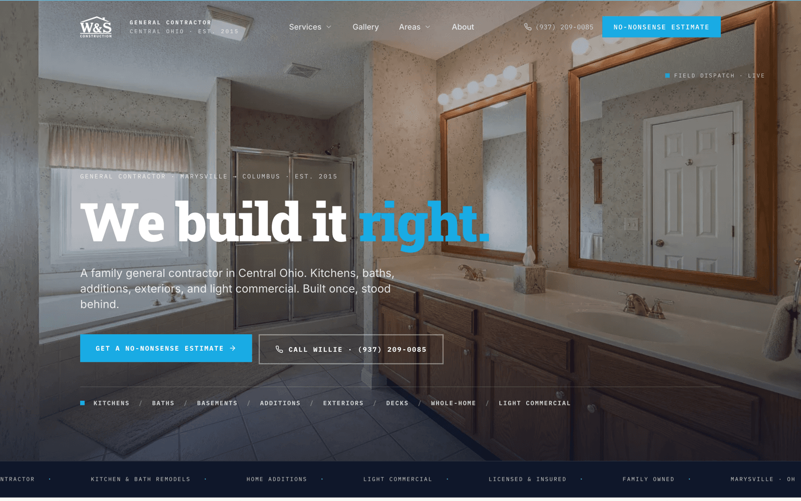 W&S Construction website built by RevCore HQ