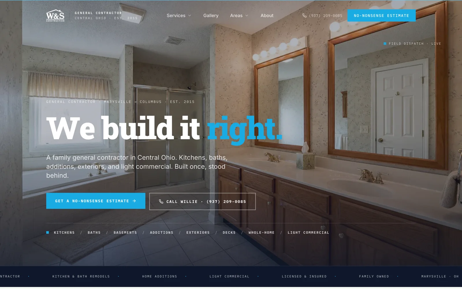 W&S Construction website built by RevCore